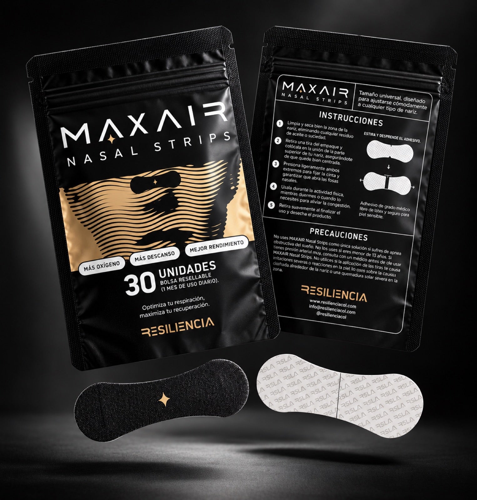 Max Air Nasal Strips, empaque frente y dorso